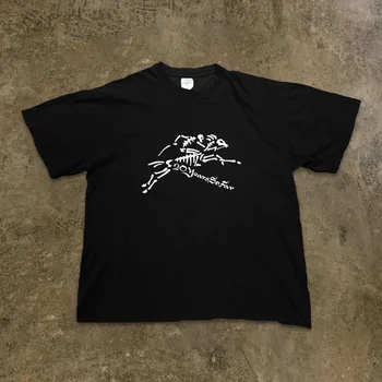 Americký Retro Kostra Rytier Tlač Voľné T-shirt Gotickom Slohu T Shirt pre Mužov Harajuku Nadrozmerné T Shirt Streetwear Lete
