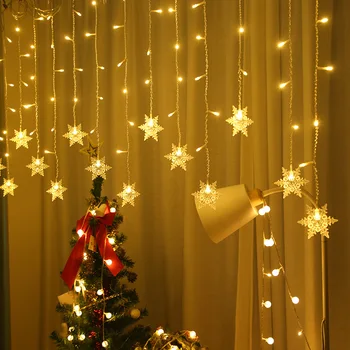 LED Snowflake Fairy Svetelný Záves Svetelné Girlandy Vianočné Dekorácie Pre Domov 2023 Vianoce String Svetlo Navidad Natal Nový Rok 2024