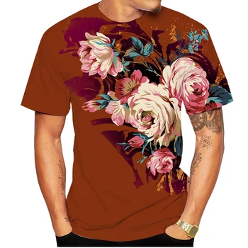 Rose Módne Jednoduché Kreatívny Dizajn 3D Vytlačené Osobnosti T-shirt pánske/dámske Krátke Rukávy, Okrúhly Golier Bežné T-shirt